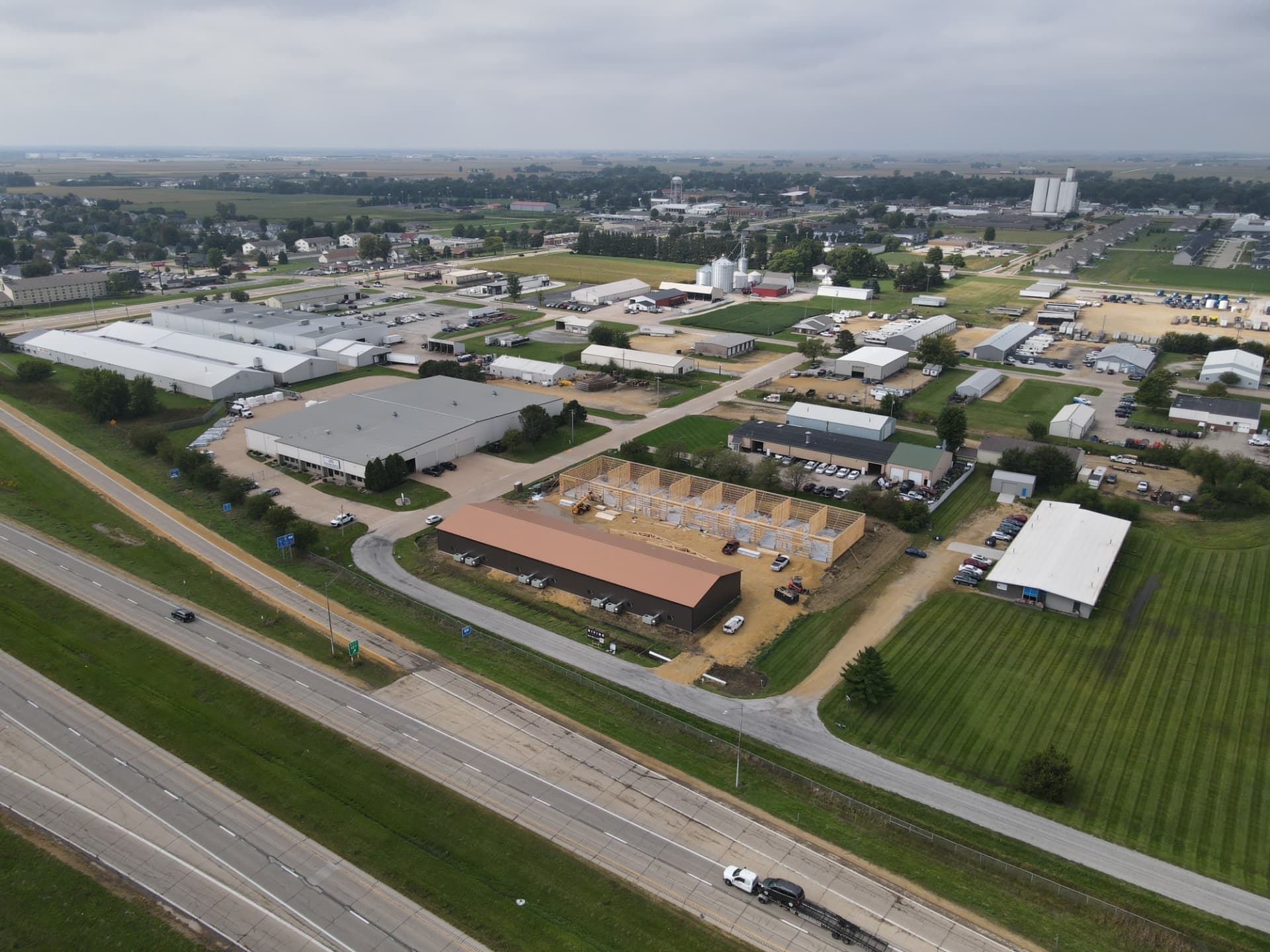 Aerial view of the Divine Standards site with construction underway in Eldridge, IA